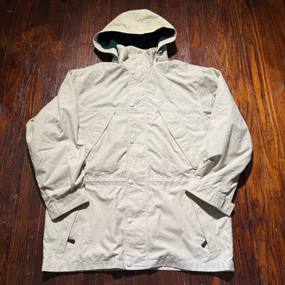 Vintage Eddie Bauer Jacket Mens L Gray‎ Hooded Parka Plaid Flannel Lined 90s